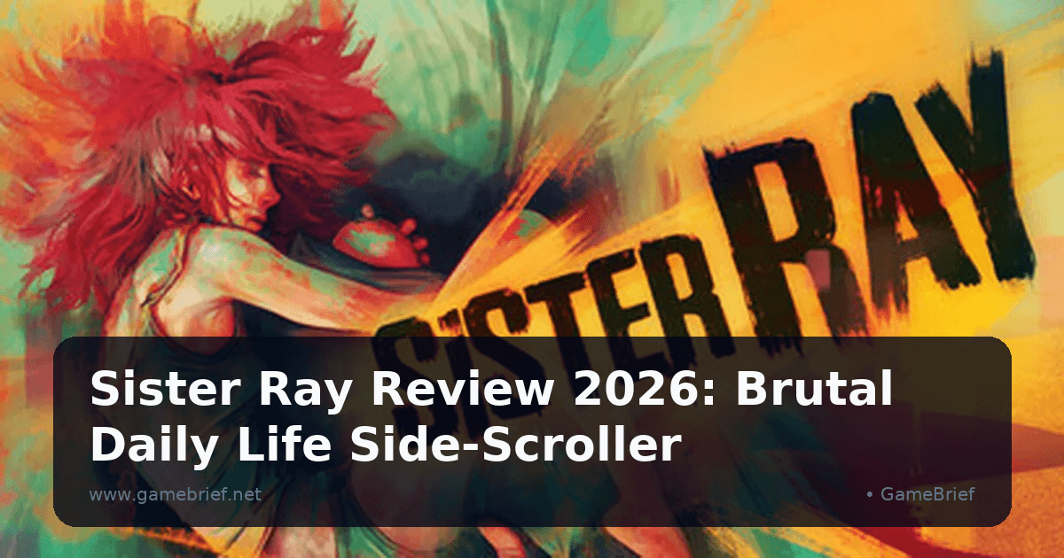 Sister Ray key art: a wild-haired red-headed woman rendered in a painterly orange and teal palette, with the game's logo overlaid