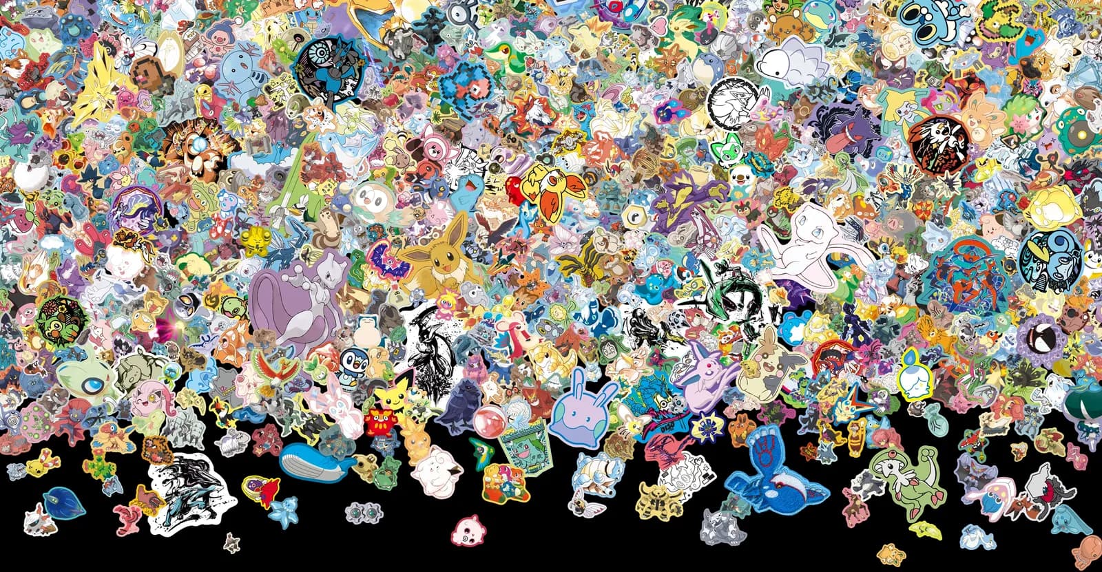 Pokémon 30th anniversary header art: hundreds of Pokémon from every generation packed shoulder to shoulder above a black band