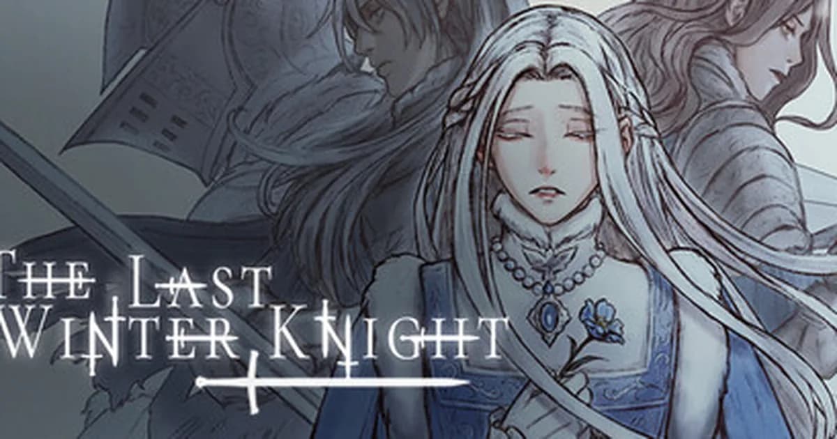 The Last Winter Knight gothic visual novel scene showing armored ghost knight in abandoned candlelit castle corridor