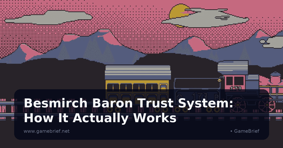 Besmirch pixel art scene showing a colorful train crossing a dark landscape beneath pink clouds