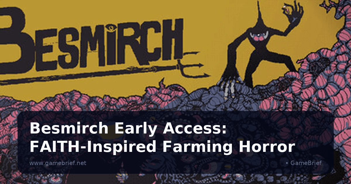 Besmirch pixel art game showing farmhand character in dark rural village at night with ominous atmospheric lighting