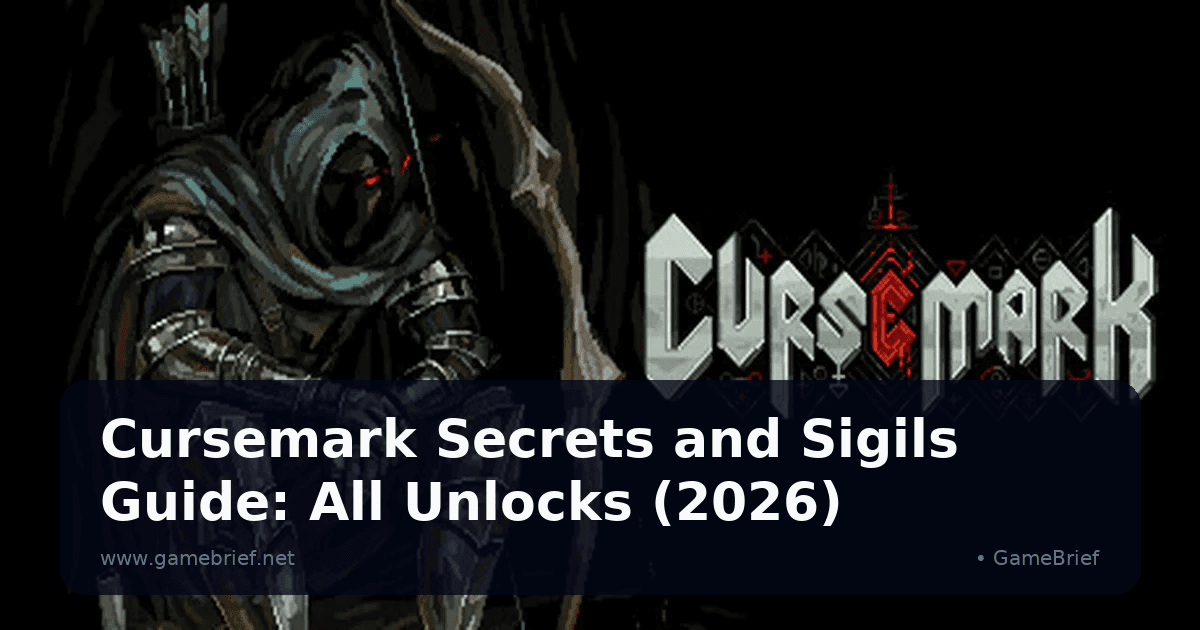 Cursemark key art showing a hooded archer with glowing red eyes beside the game's gothic logo on a black background
