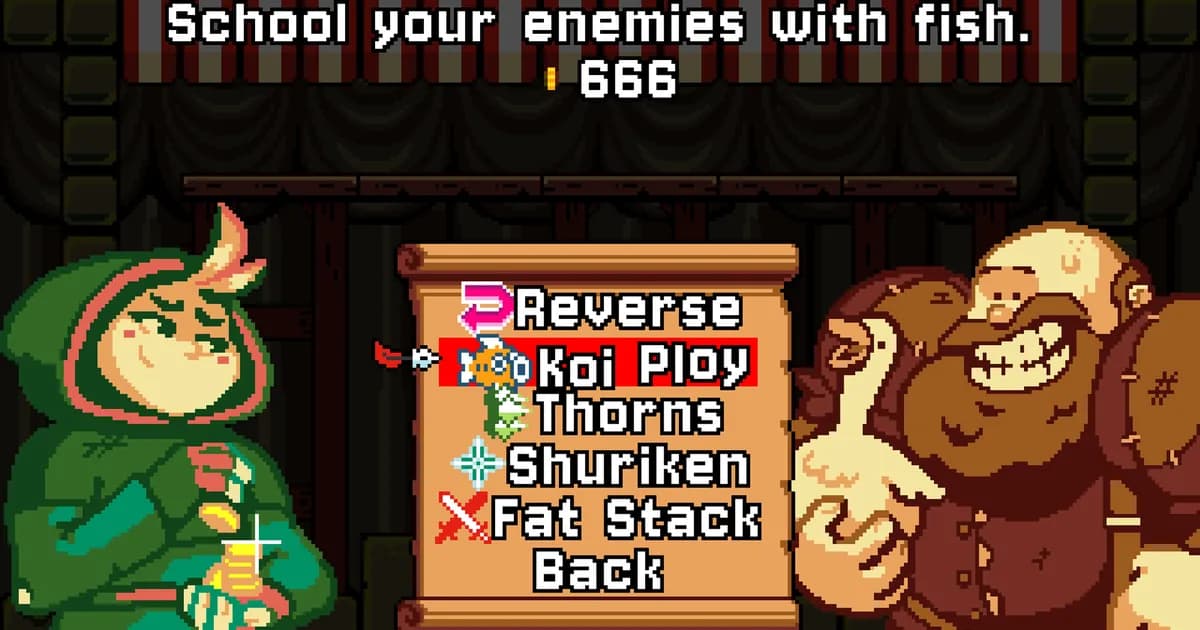 Dark Scrolls pixel art stage with multiple heroes engaging a crowd of enemies across tiered platforms in a dungeon corridor