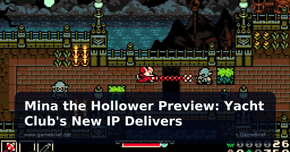 Mina the Hollower protagonist mid-whip attack against gothic enemies in a pixel-art underground environment