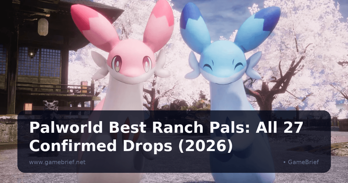 Two pastel long-eared Pals, one pink and one blue, stand together near a Japanese shrine framed by blooming cherry blossom trees