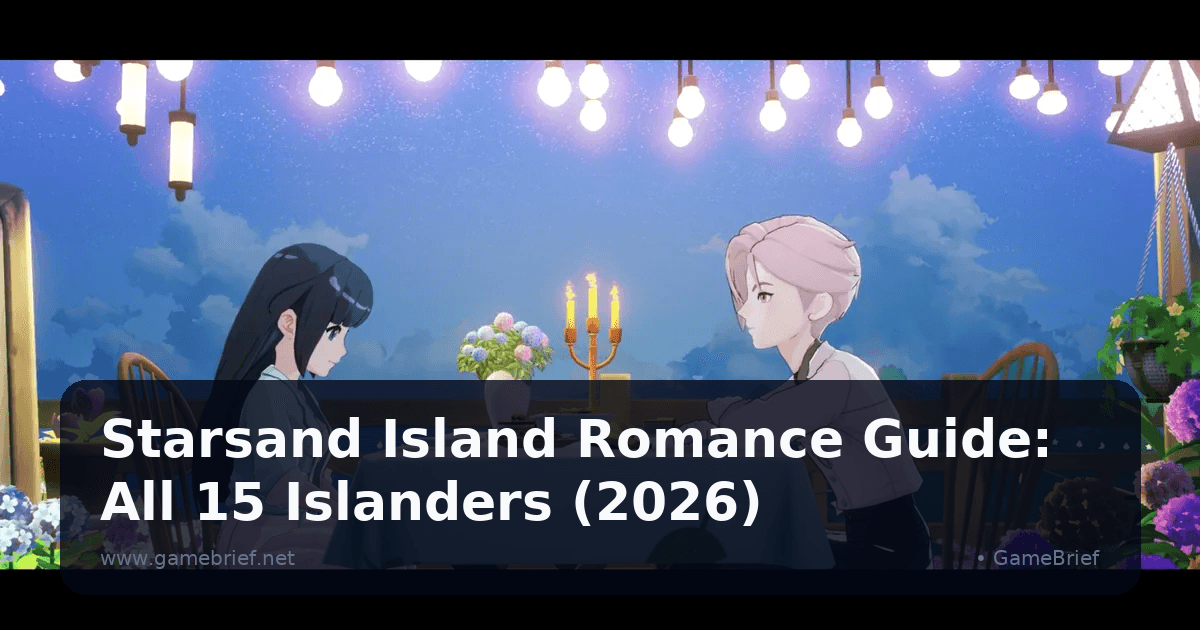 Two islanders share a candlelit dinner under string lights, a hydrangea centerpiece and candelabra on the table between them