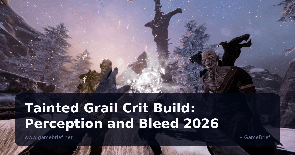 Tainted Grail character inventory showing high-perception gear with crit bonuses alongside a Bleeder Rogue weapon coating in the quick-slot bar
