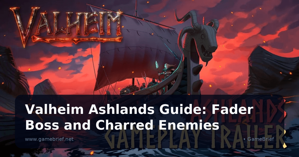 A Viking longship with a dragon-headed prow sailing toward the cracked, lava-lit coastline of the Ashlands biome under a red sky