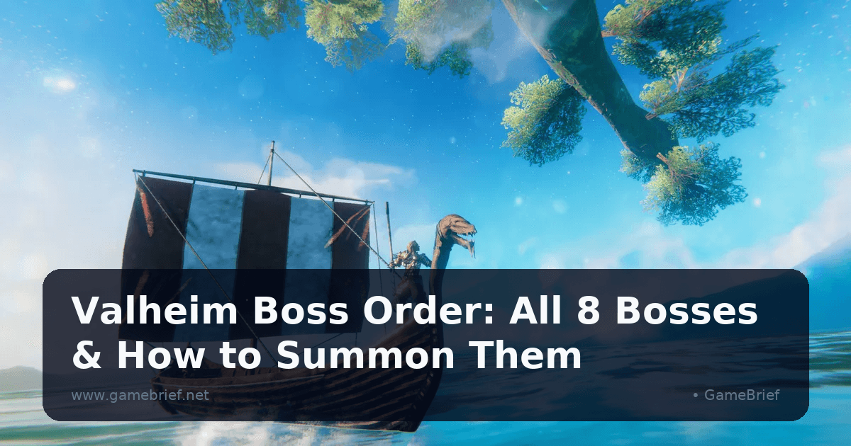 Valheim Viking sailing a longship with a striped black and white sail across open water toward a distant shoreline under a bright sky
