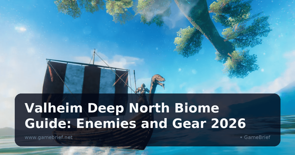 Valheim Deep North biome frozen tundra with snow-buried Viking ruins and northern lights overhead