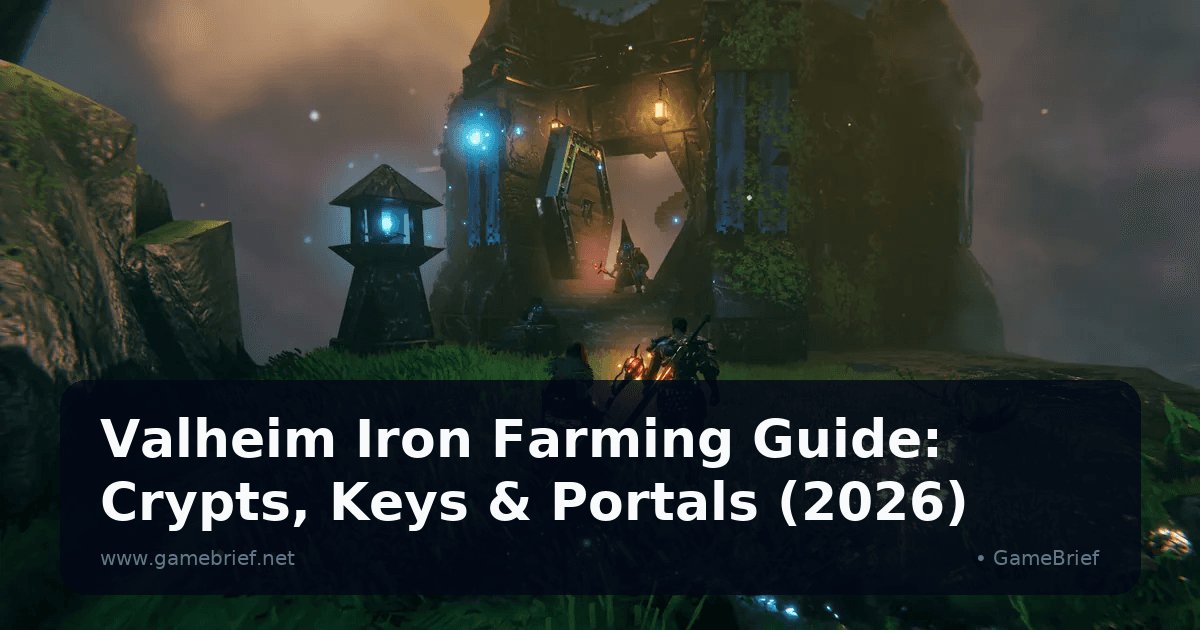 Two armored Vikings approaching a glowing ancient stone ruin at night, torches and eerie blue light surrounding the entrance