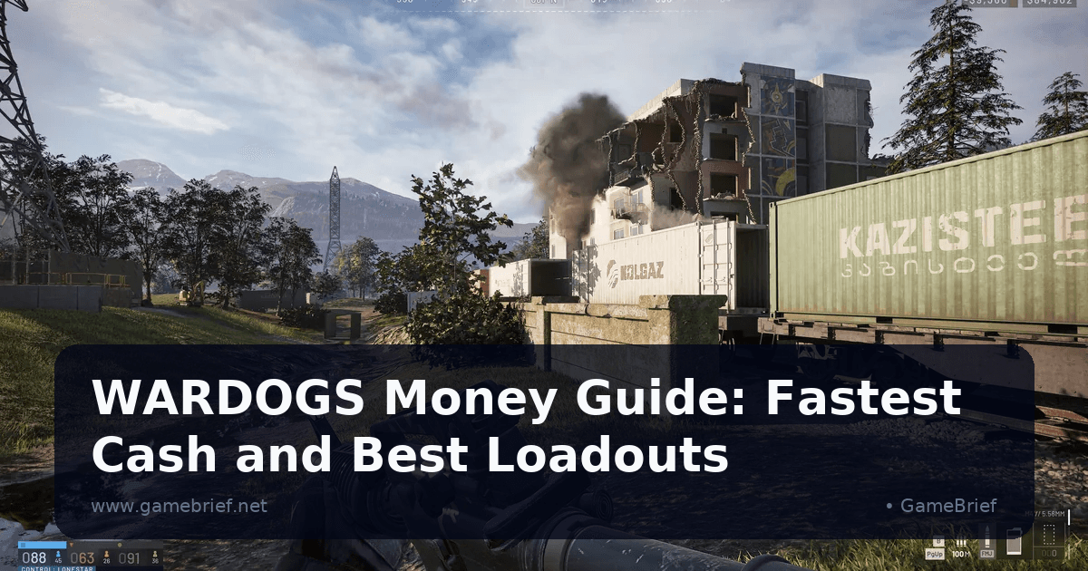 A first-person rifle view shows a partially destroyed apartment building with smoke, branded cargo containers, and a HUD reading a $9,360 loss and $84,902 balance for a Control Zone labeled Lonestar