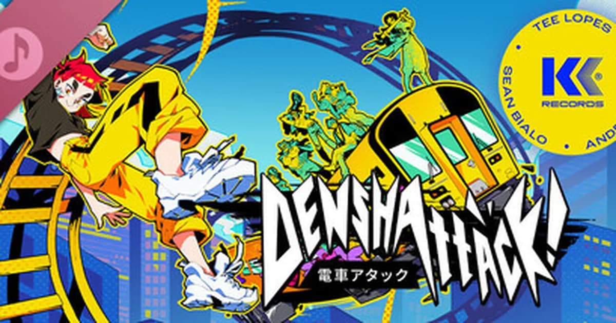 Denshattack soundtrack artwork with a yellow train, Tee Lopes credit, and the game logo