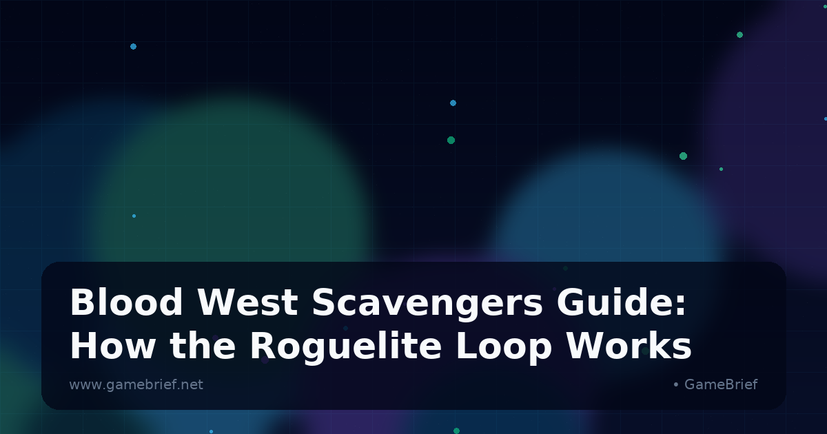 Blood West Scavengers gameplay screen showing a scavenger moving through the Canyons region with low health and loot scattered on the ground