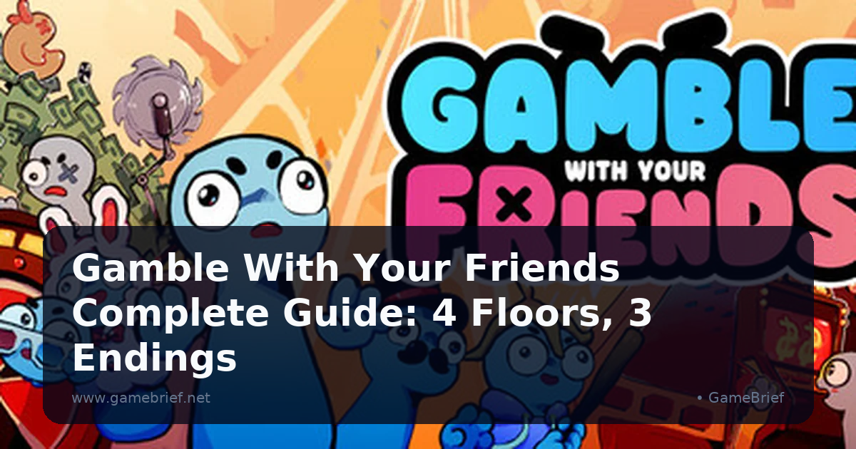 Gamble With Your Friends colorful blue blob mascots gathered around casino machines beneath the game logo