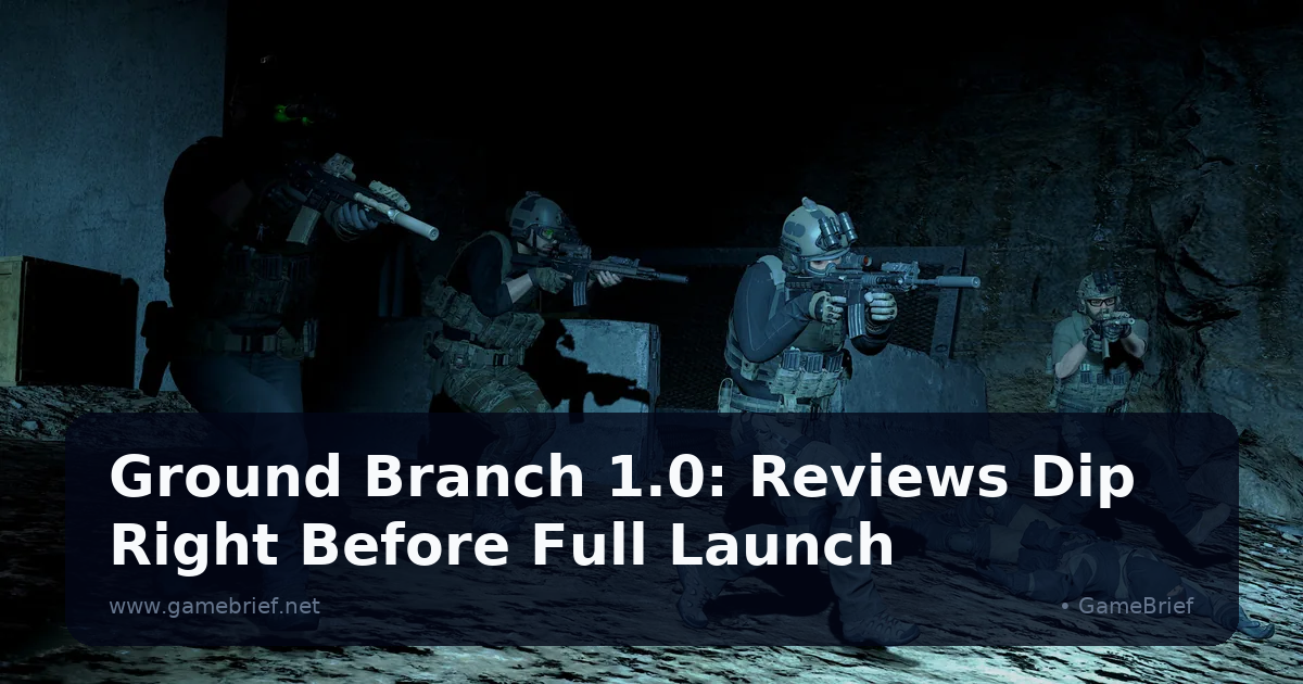 A tactical operator team breaching a door in a dimly lit building interior, weapons raised and flashlights cutting through the dark