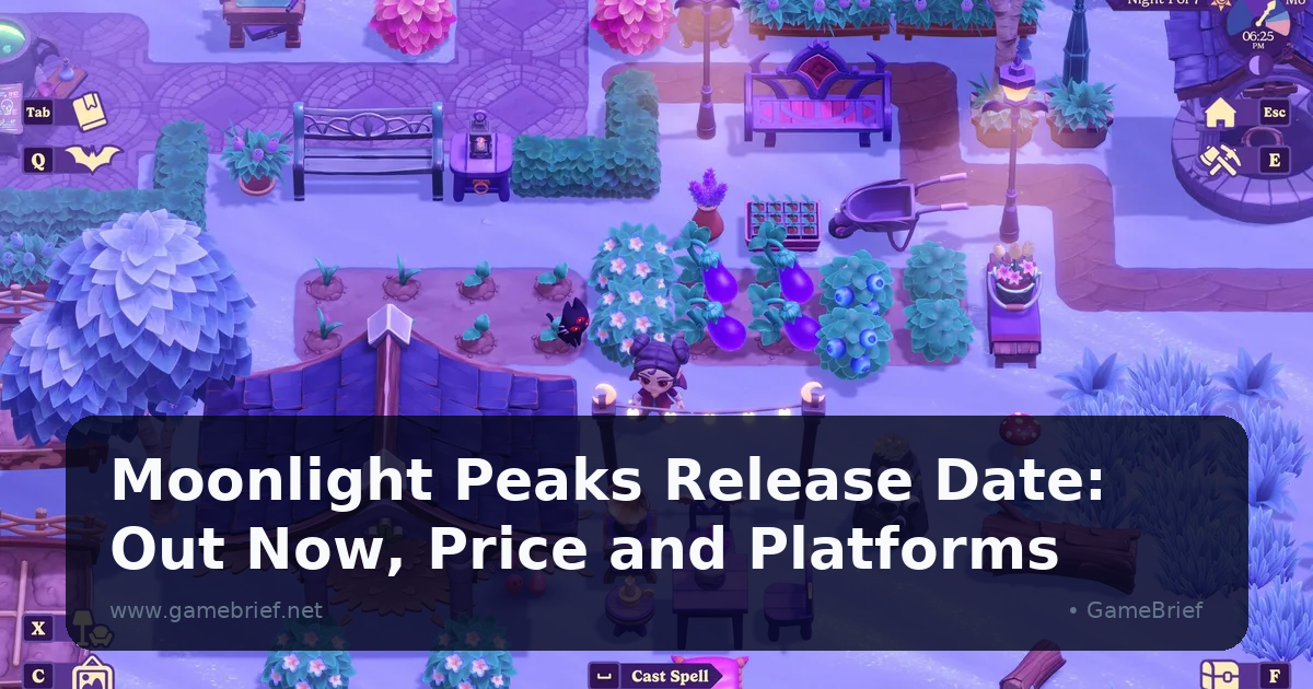 Moonlight Peaks vampire farmer character standing in a gothic-style cottage garden at night with glowing crops