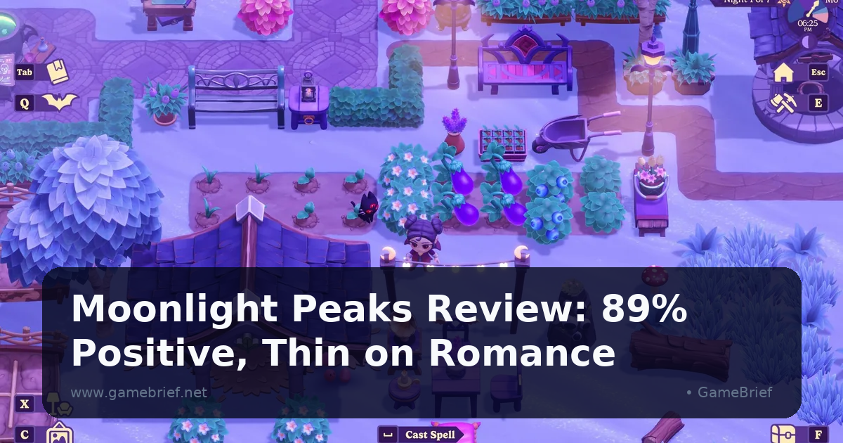 Purple-haired vampire farmer tending glowing blueberry bushes and eggplant crops in a moonlit gothic garden