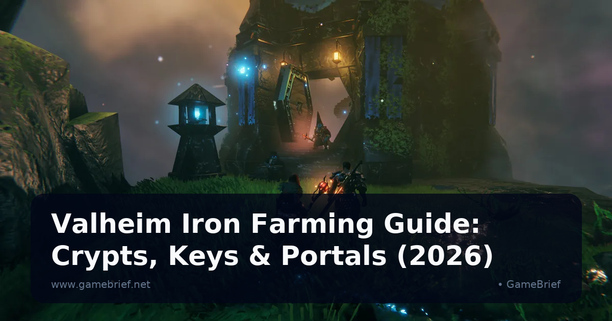 Two armored Vikings approaching a glowing ancient stone ruin at night, torches and eerie blue light surrounding the entrance