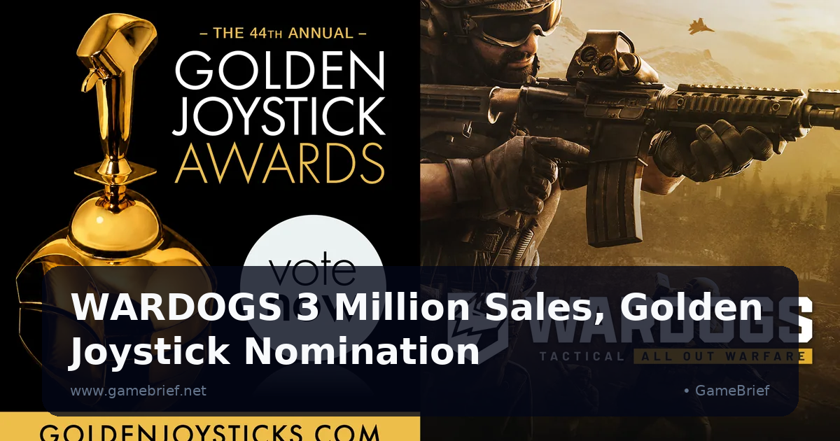 WARDOGS soldier beside a Golden Joystick trophy in the official awards nomination graphic