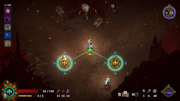 33 Immortals co-op combat with multiple player characters attacking a boss in the golden Inferno realm