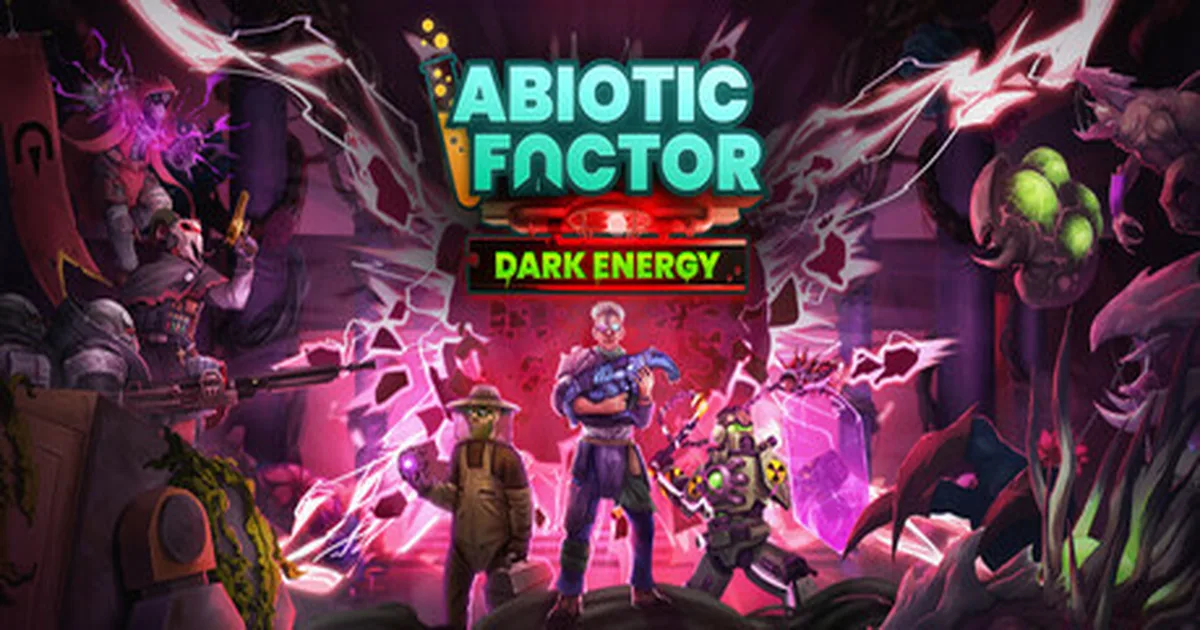 Abiotic Factor lab environment with chemistry workstation and glowing flasks on shelves