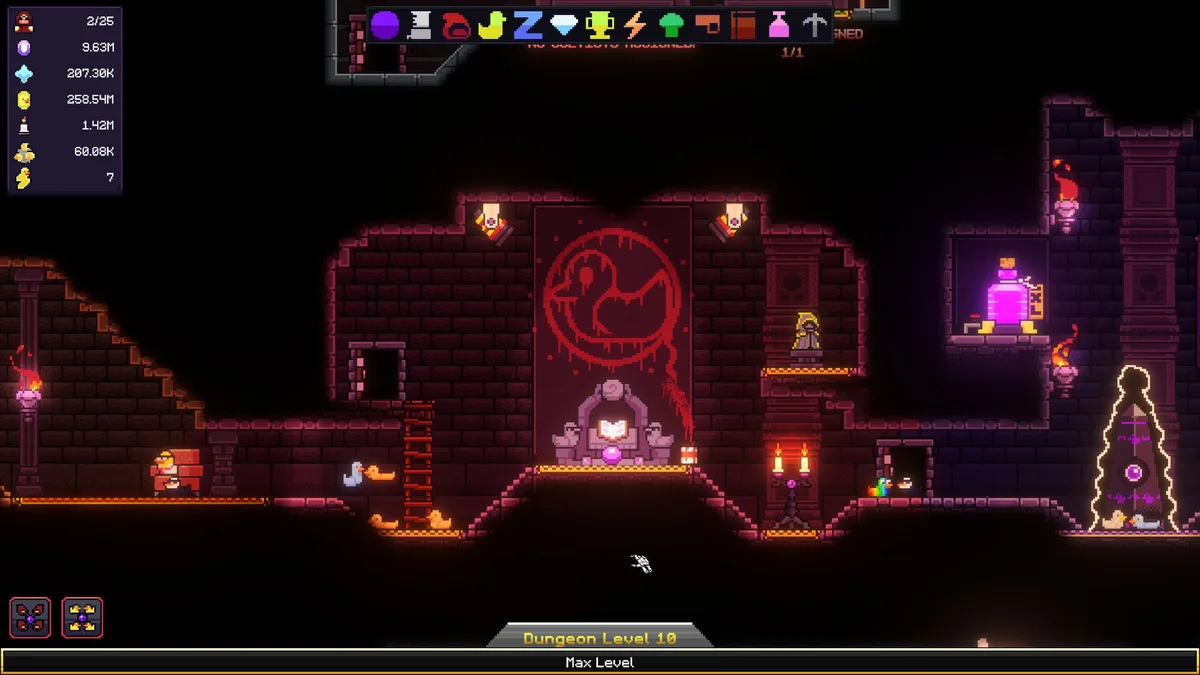 All Hail the Orb game screen showing Resonance Crystal chain trigger with multiple glowing orbs and Devotion counter