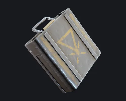 Anvil Splitter item icon from ARC Raiders, a grey metal ammo-style case with a yellow triangle and arrow symbol