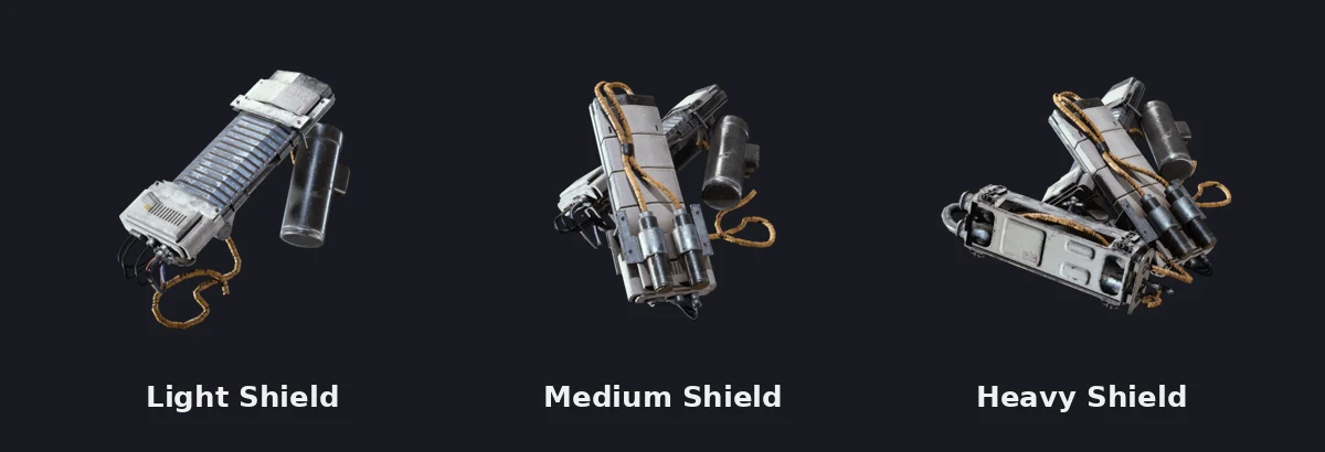 Wiki renders of the Light, Medium and Heavy Shields side by side