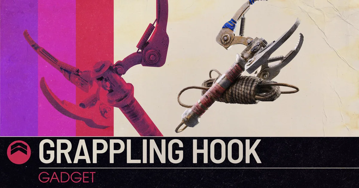 Official ARC Raiders Grappling Hook gadget art showing a clawed hook with coiled rope on a cream background