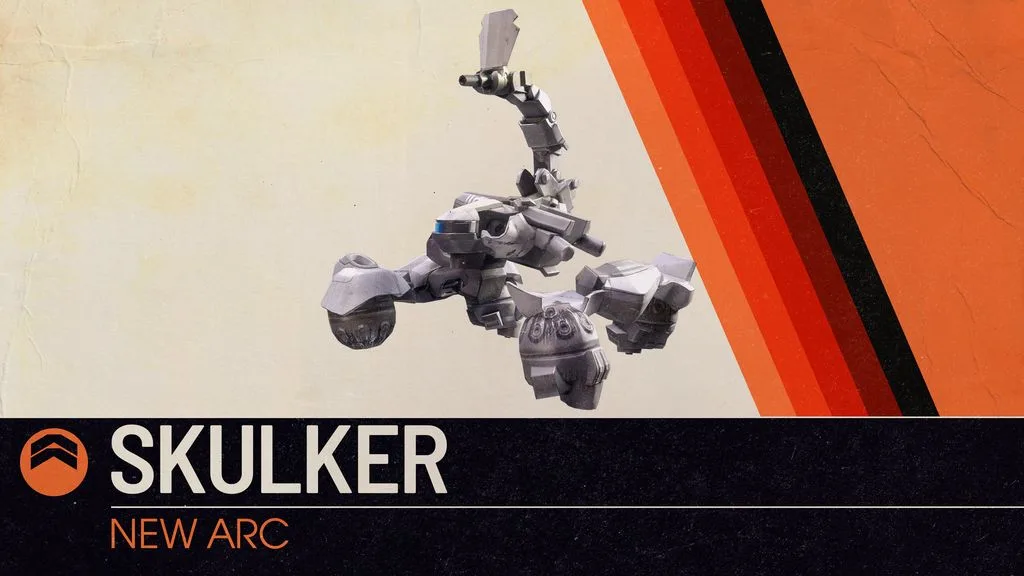 Official Skulker card showing a pale, scorpion-like ARC machine with a raised tail over the words New ARC