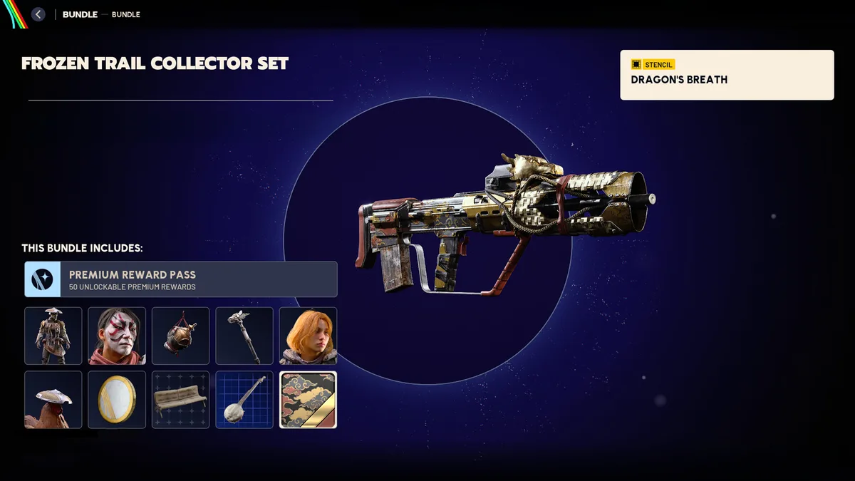 Dragon's Breath weapon stencil shown on a rifle on the Collector Set screen