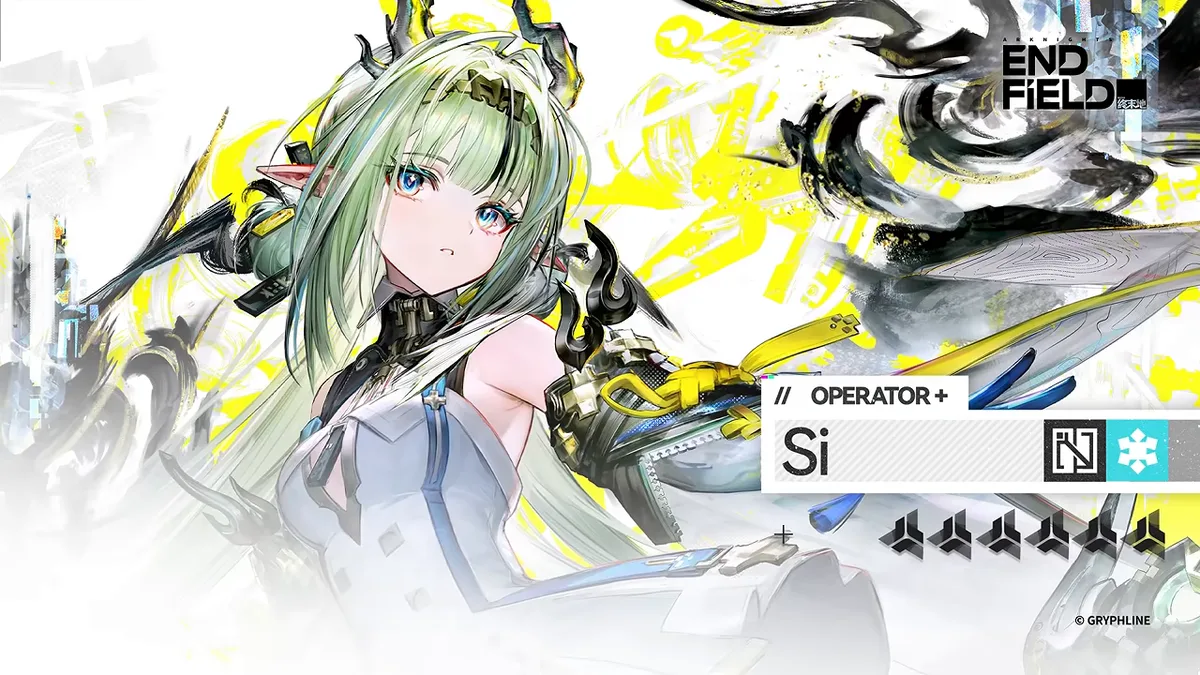 Si's operator card from her combat demo, green-haired with dark horns, a Cryo element icon and six rarity marks