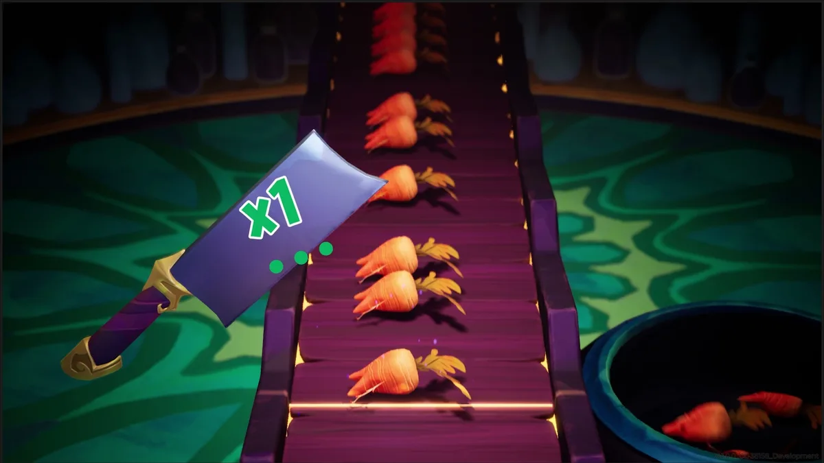 Beastro Caretaker puppet theatre sequence showing an adventurer in a stylized shadow-play battle against a colorful monster