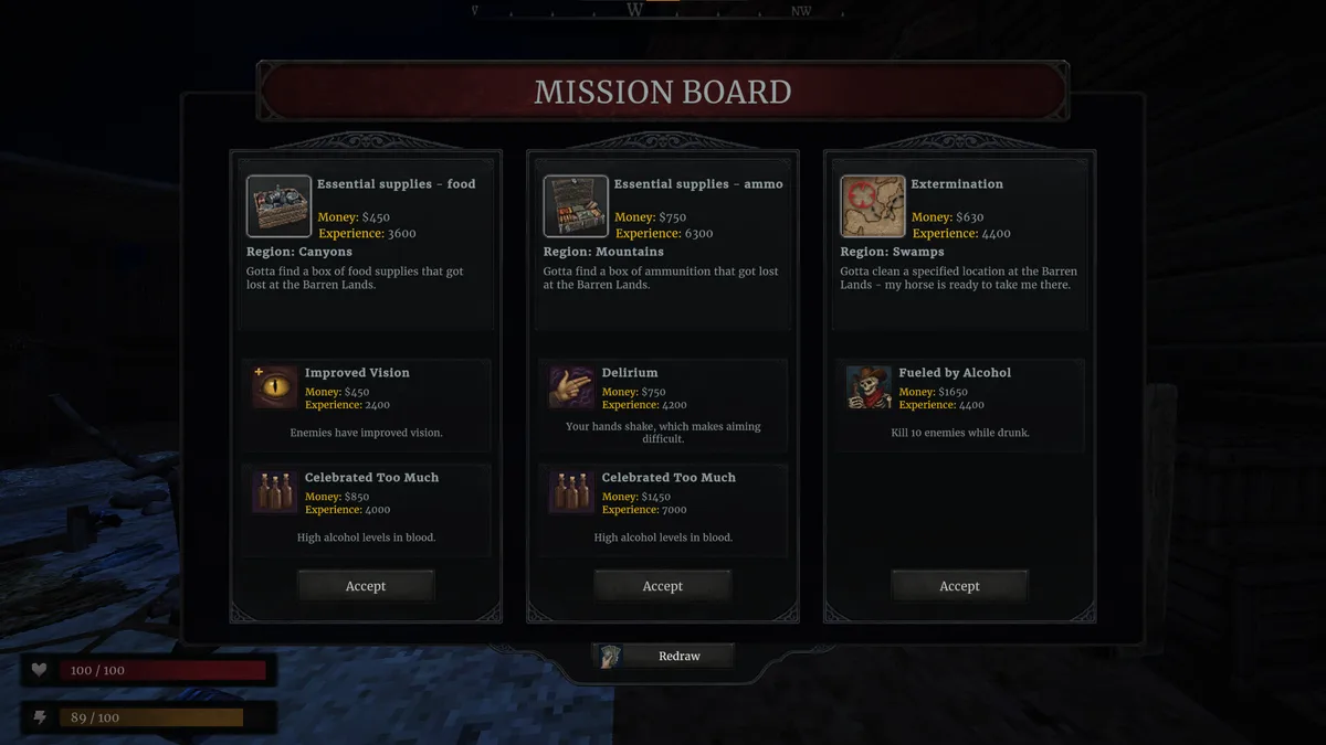Blood West Scavengers gameplay showing alternate-fire mechanic and enemy variety in a swamp environment