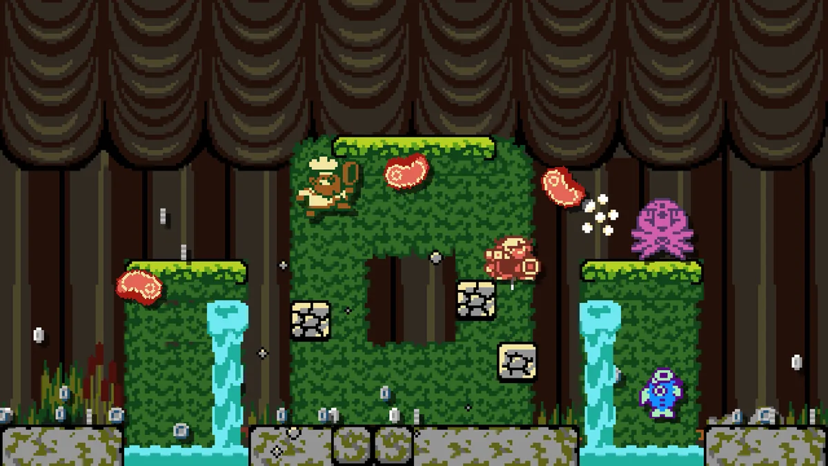 Dark Scrolls Bruce and Goose's Shoppe interface with perk selection screen showing Thorns, Shuriken, Koi Ploy and a summoned ally option