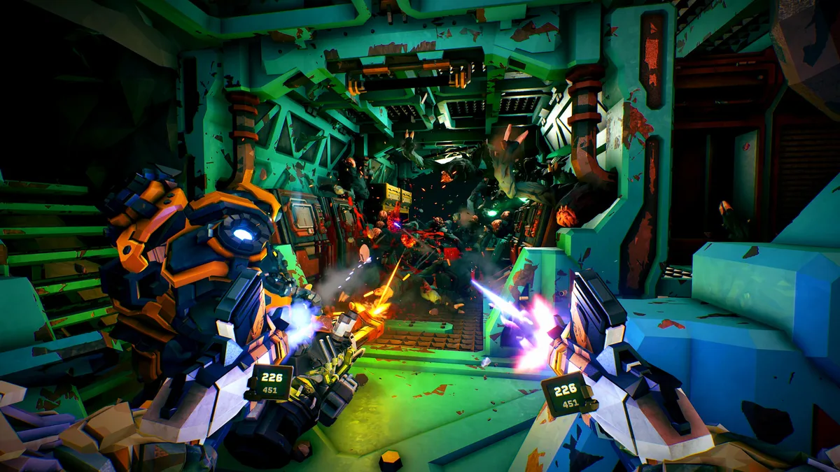 Deep Rock Galactic Rogue Core four-player Enhancement selection event, all four Reclaimers at the R.E.P.D. terminal