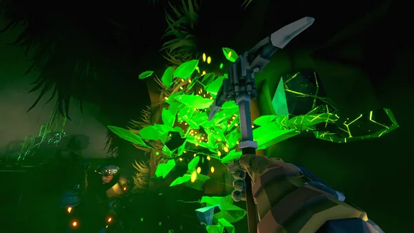 Deep Rock Galactic Rogue Core team of four Reclaimers preparing for descent, upgrade selection visible in background
