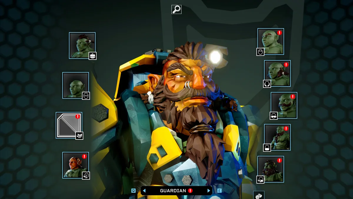 Deep Rock Galactic Rogue Core hub area RV-09 Ramrod ship interior showing mission terminal and OMEGA AI interface with squad members visible