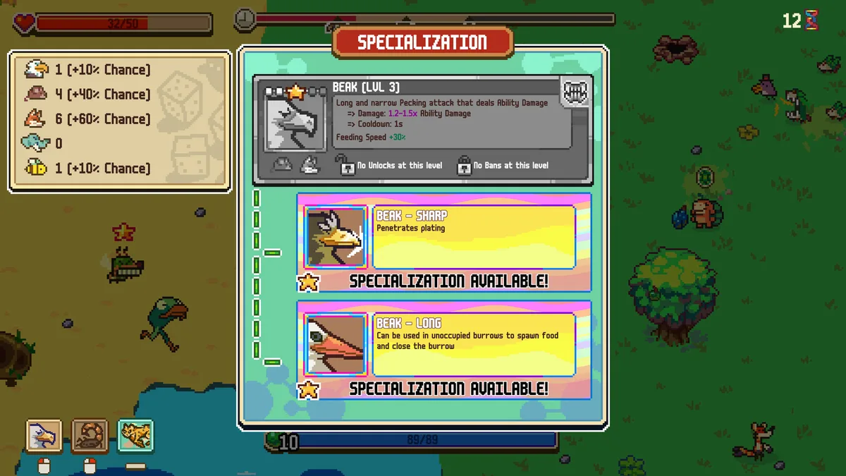 Everything is Crab evolution skill tree showing branching upgrade paths between run stages