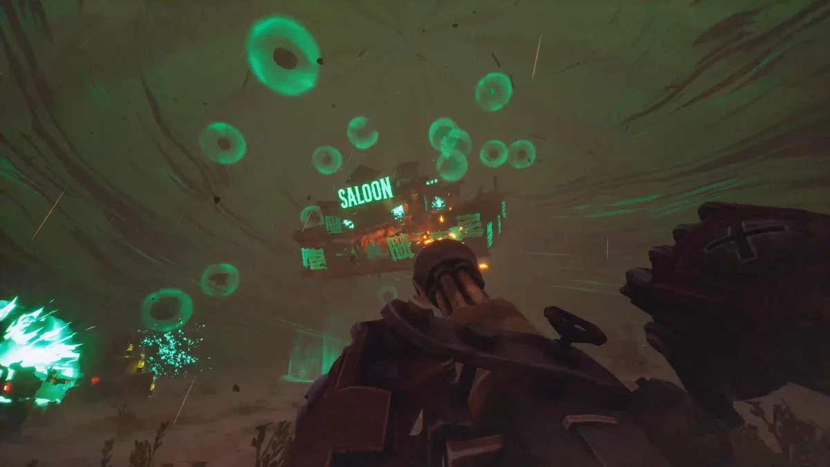 Far Far West dynamite explosion catching a cluster of three enemies with the lightning revolver visible in the foreground