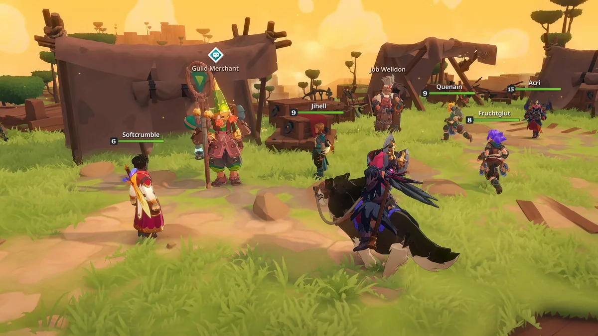 Farever character combat in fantasy dungeon environment with gear progression UI