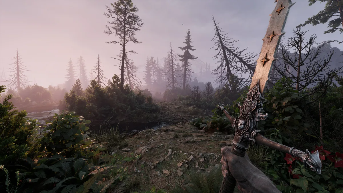 Fatekeeper exploration scene showing player in ruined sanctuary with glowing rune carvings on collapsed stone walls