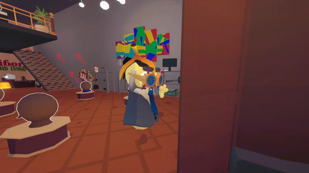 Gamble With Your Friends character holding a colorful item in an indoor casino room