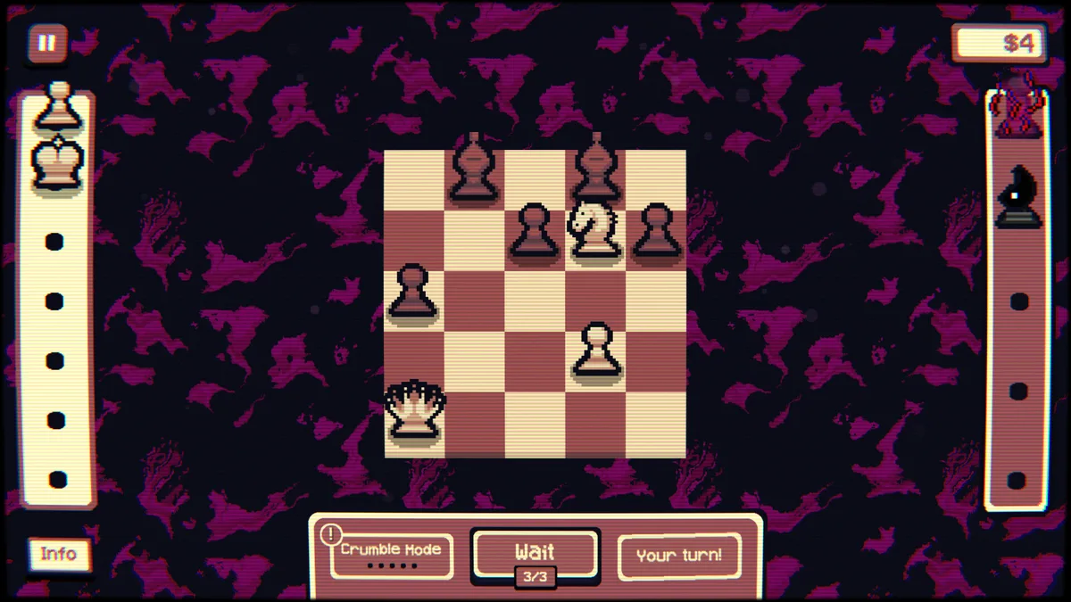 Gambonanza roguelite upgrade shop showing rook and bishop piece options available between two chess combat rounds