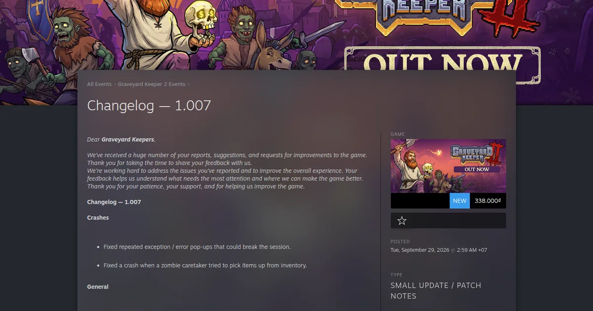 Graveyard Keeper 2 Patch Notes: Updates Through 1.007