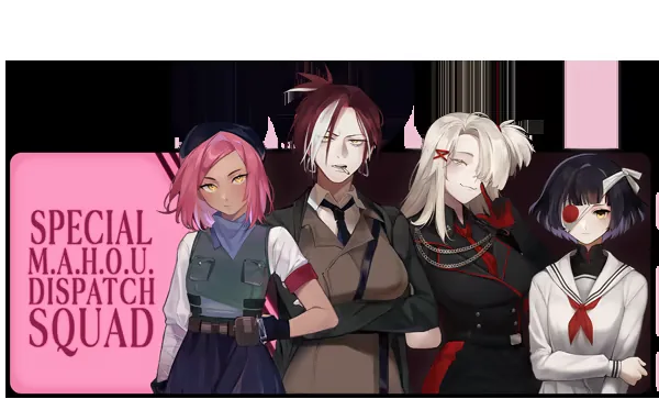 Kernel Hearts promotional art shows a special M.A.H.O.U. dispatch squad with four stylized characters