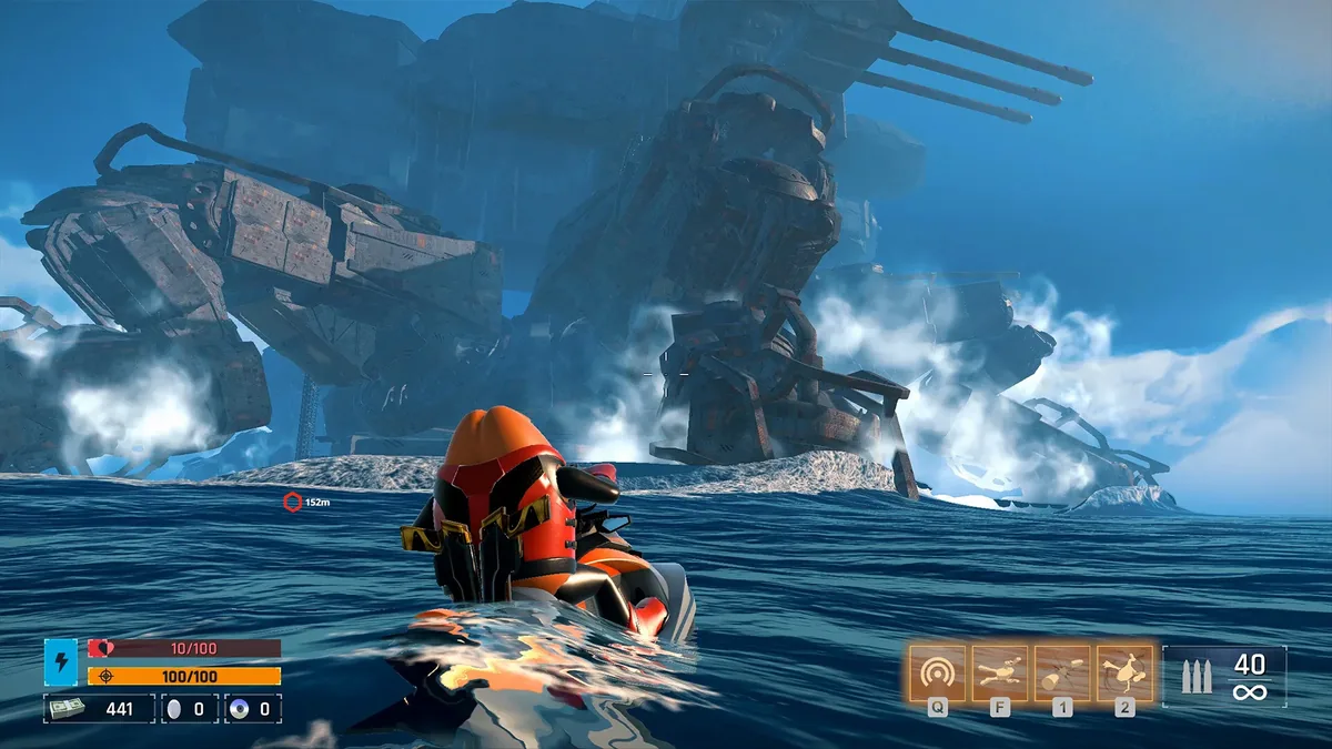Killer Bean's Battle Arena mode showing multiple enemy waves approaching from different angles in a procedural island setting