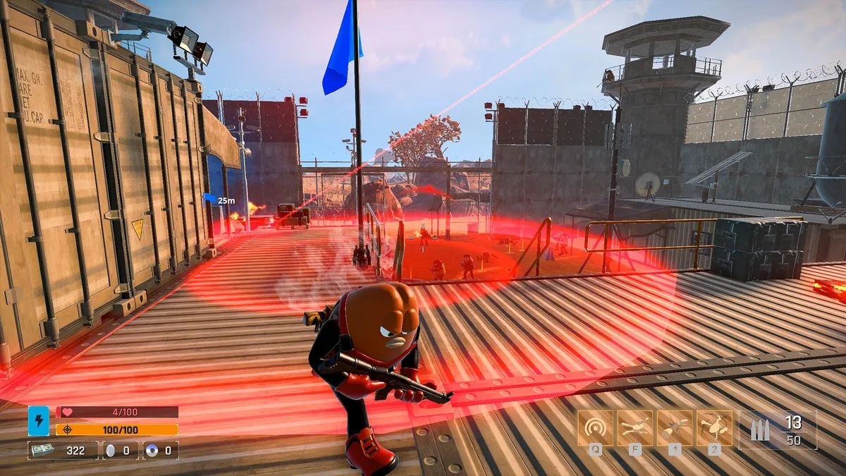 Killer Bean skill tree interface showing the four trees (Guns Blazing, Melee, Parkour, Stealth) with points allocated to the Guns Blazing branch