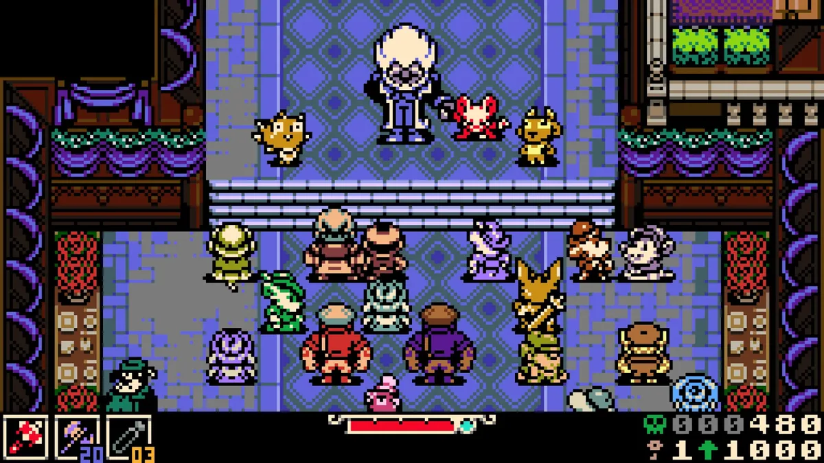 Mina facing a large gothic boss in a moonlit arena, burrow trail glowing beneath her as the boss winds up a charging attack
